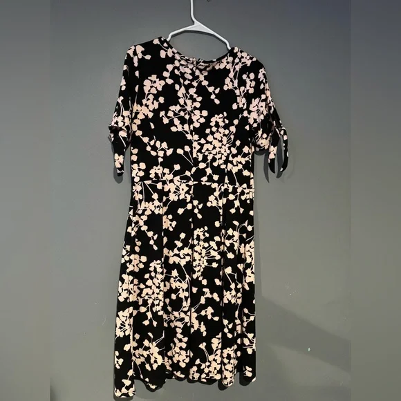 Talbots Black and White A-Line Midi Dress with Flutter Sleeves - Picture 8 of 8